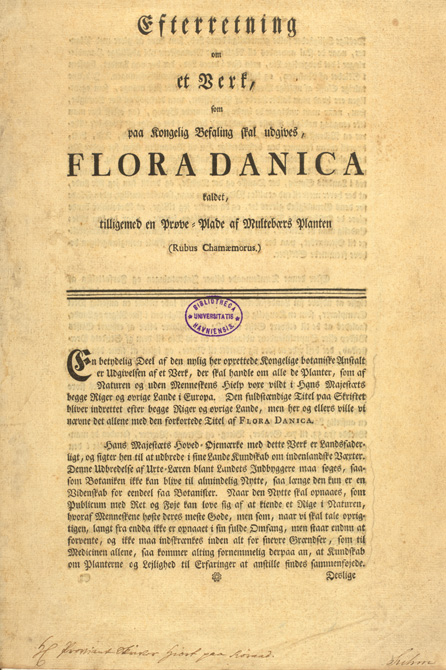 Indbydelsesskriftet til Flora Danica, 1761, side 1