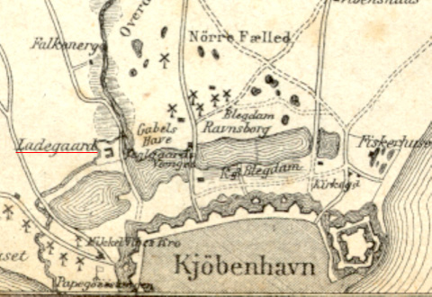 Københavns vestlige omegn, 1675. Kortet når omtrent ud til det nuværende Jagtvej, Falkonér Allé