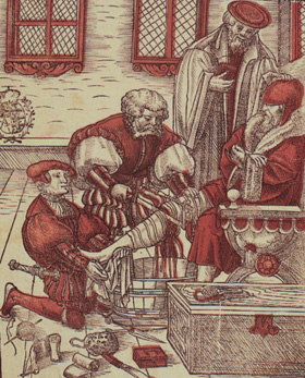 Lægeovervåget amputation. (Ryff "Die grosz Chirurgei", 1545)