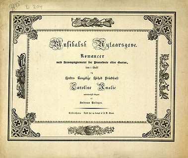 Titelbladet til Hallagers 'Musikalsk Nytaarsgave', som udkom i 1835. Klik for større billede