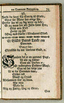 Samling af åndelige digte fra 1705, der bruger Chrysillis som melodiangivelse. Klik for større billede