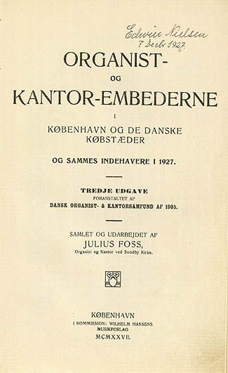Titelbladet til første side af 'Organistbogen', 3. udgave