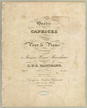 Forsiden af J.P.E. Hartmanns 'Capricer for Klaver', op.18, bind 2. Klik for større billede