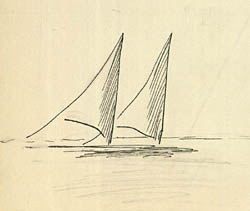 Sejlbåde, tegnet af Ebbe Hamerik Klik for større billede