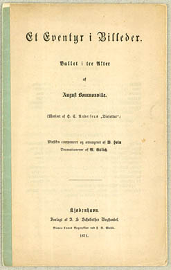 Titebladet til August Bournonvilles balletlibretto for balletten 'Et Eventyr i Billeder'. Klik for større billede