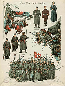 Figurer til forestillingen 'Ved Sankelmark' 1. oplag 1885. Klik for større billede