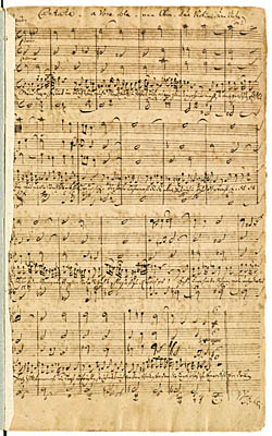 Johann Sebastian Bachs manuskript til første side af kantaten. Klik for større billede