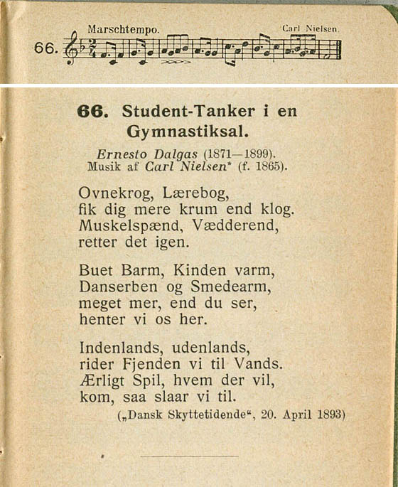 Noder og tekst til Carl Nielsen sangen. Klik for forstørrelse