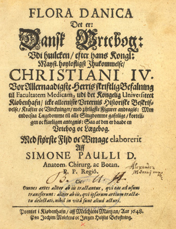 Simon Paulli: Flora Danica. 1648. Titelbad
